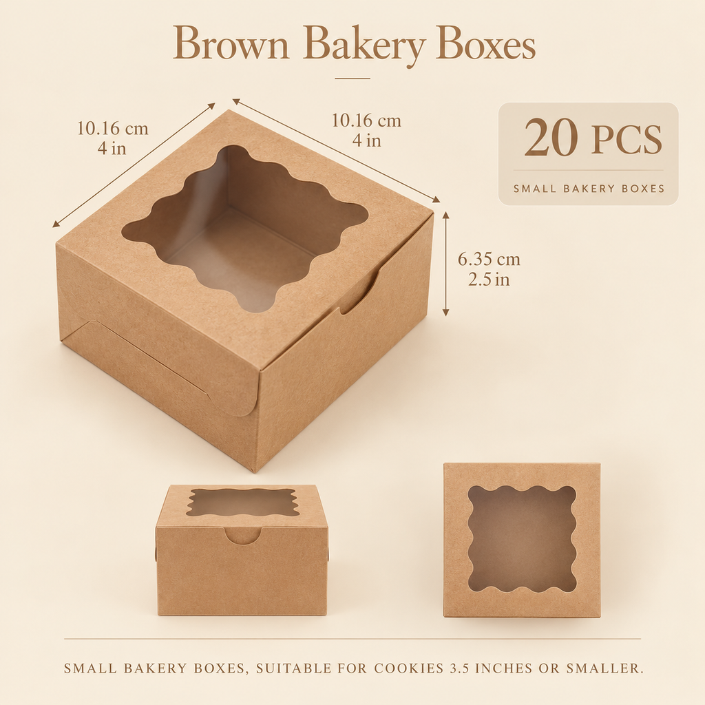 Mini Window Bakery & Gift Boxes (4x4x2 in, 20-Pack)
