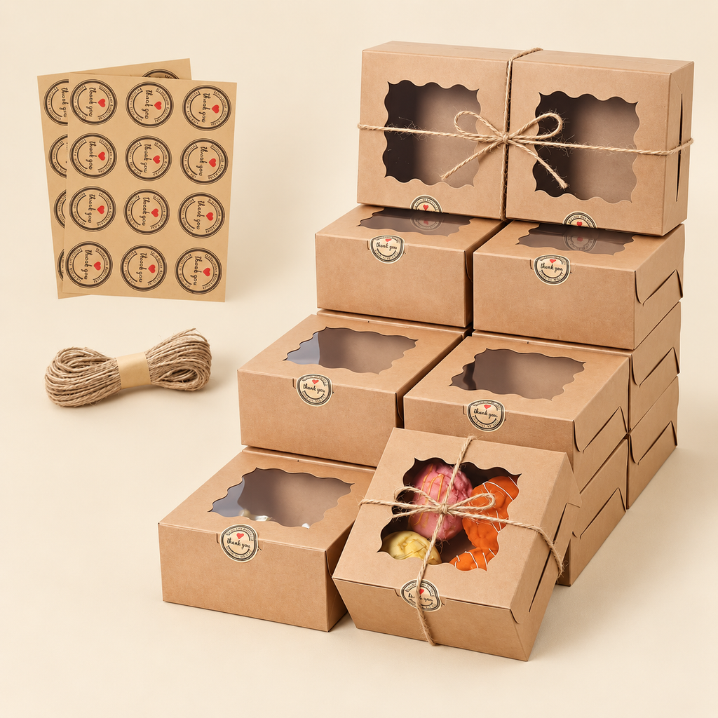 Mini Window Bakery & Gift Boxes (4x4x2 in, 20-Pack)