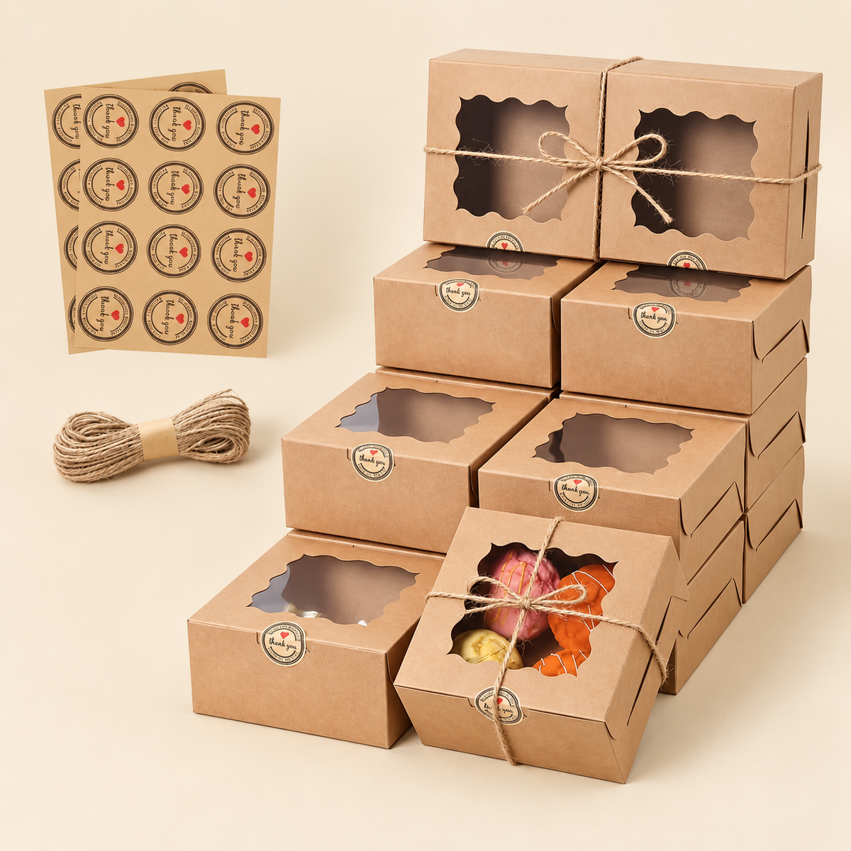 Mini Window Bakery & Gift Boxes (4x4x2 in, 20-Pack)