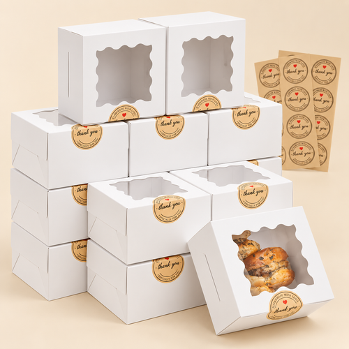 Mini Window Bakery & Gift Boxes (4x4x2 in, 20-Pack)